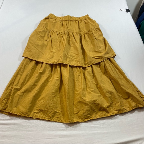 Who what wear Tier Skirt Mustard Women’s Small Midi skirt Elastic waist pockets - Picture 1 of 7